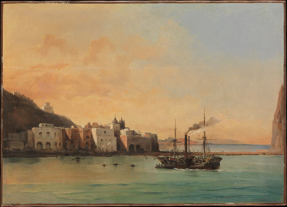 View of Ischia from the Sea, Charles Rémond (French, Paris 1795–1875 Paris), Oil on paper, laid down on canvas 