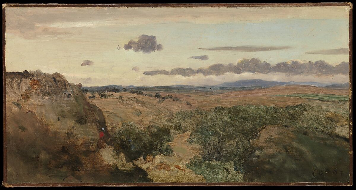 Mountainous Landscape, Camille Corot (French, Paris 1796–1875 Paris), Oil on paper, laid down on canvas 