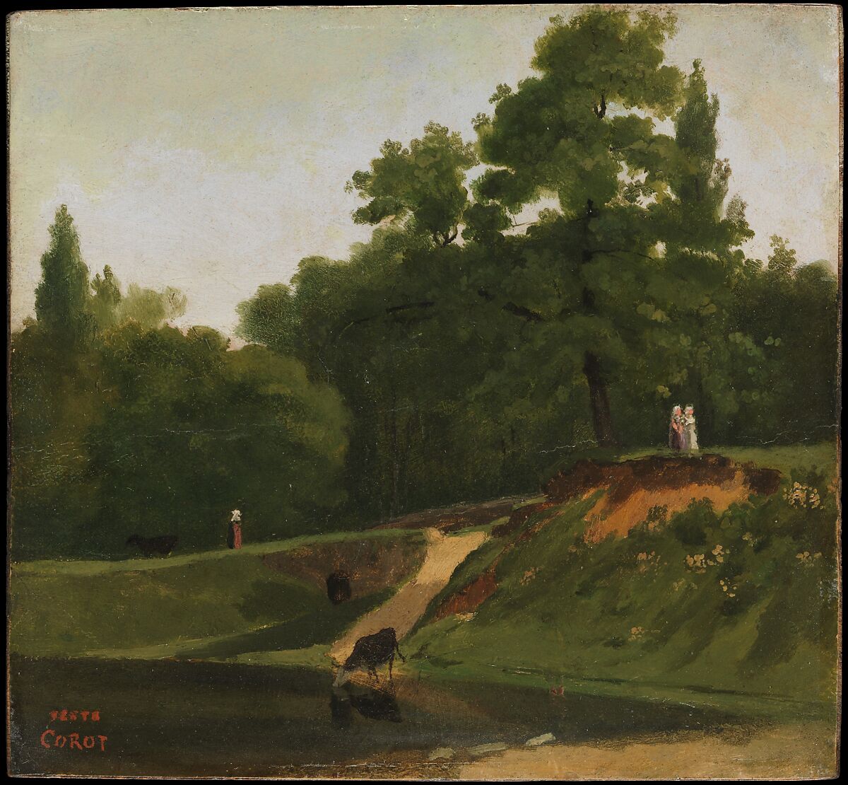 Banks of the Stream near the Corot Property, Ville d'Avray, Camille Corot (French, Paris 1796–1875 Paris), Oil on paper, laid down on wood 