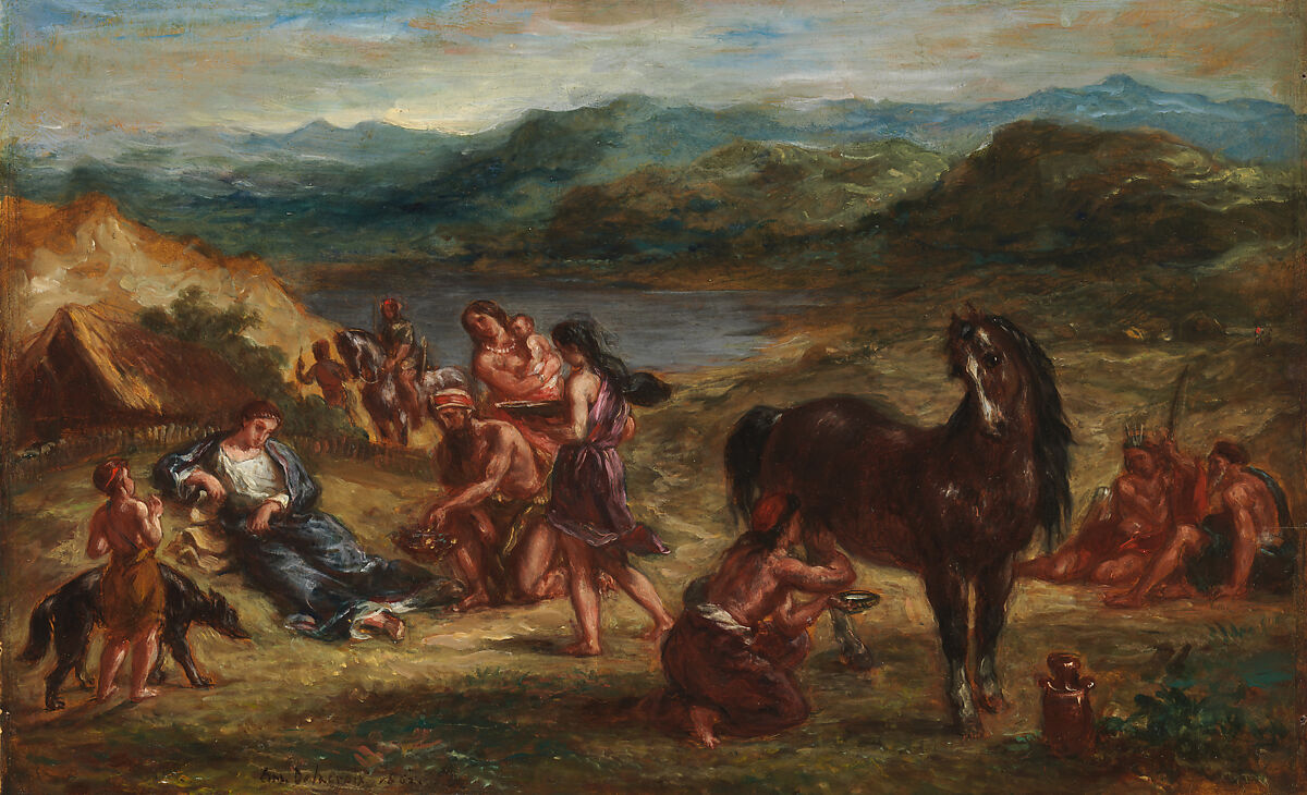 Ovid among the Scythians, Eugène Delacroix (French, Charenton-Saint-Maurice 1798–1863 Paris), Oil on paper, laid down on wood 