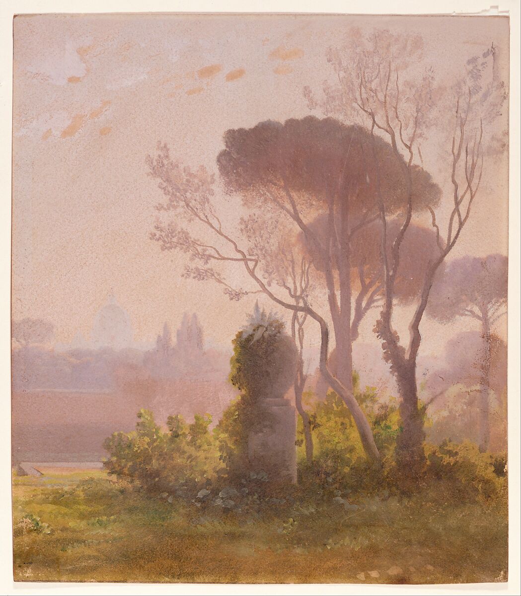 Garden of the Villa Medici, Rome, Jean-Achille Benouville (French, Paris 1815–1891 Paris), Oil on paper 