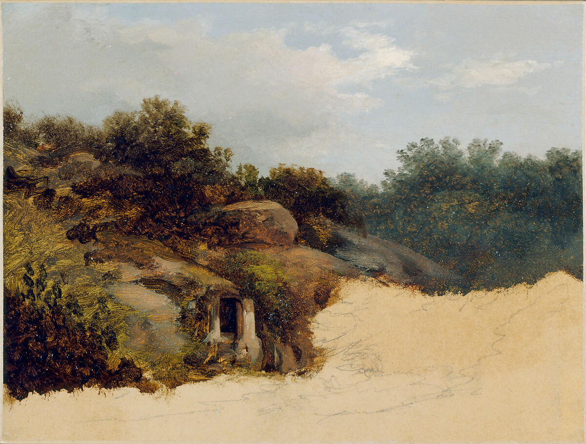 The Etruscan Ruin, Giovanni Battista Camuccini (Italian, Rome 1819–1904 Rome), Oil and graphite on paper, laid down on canvas 