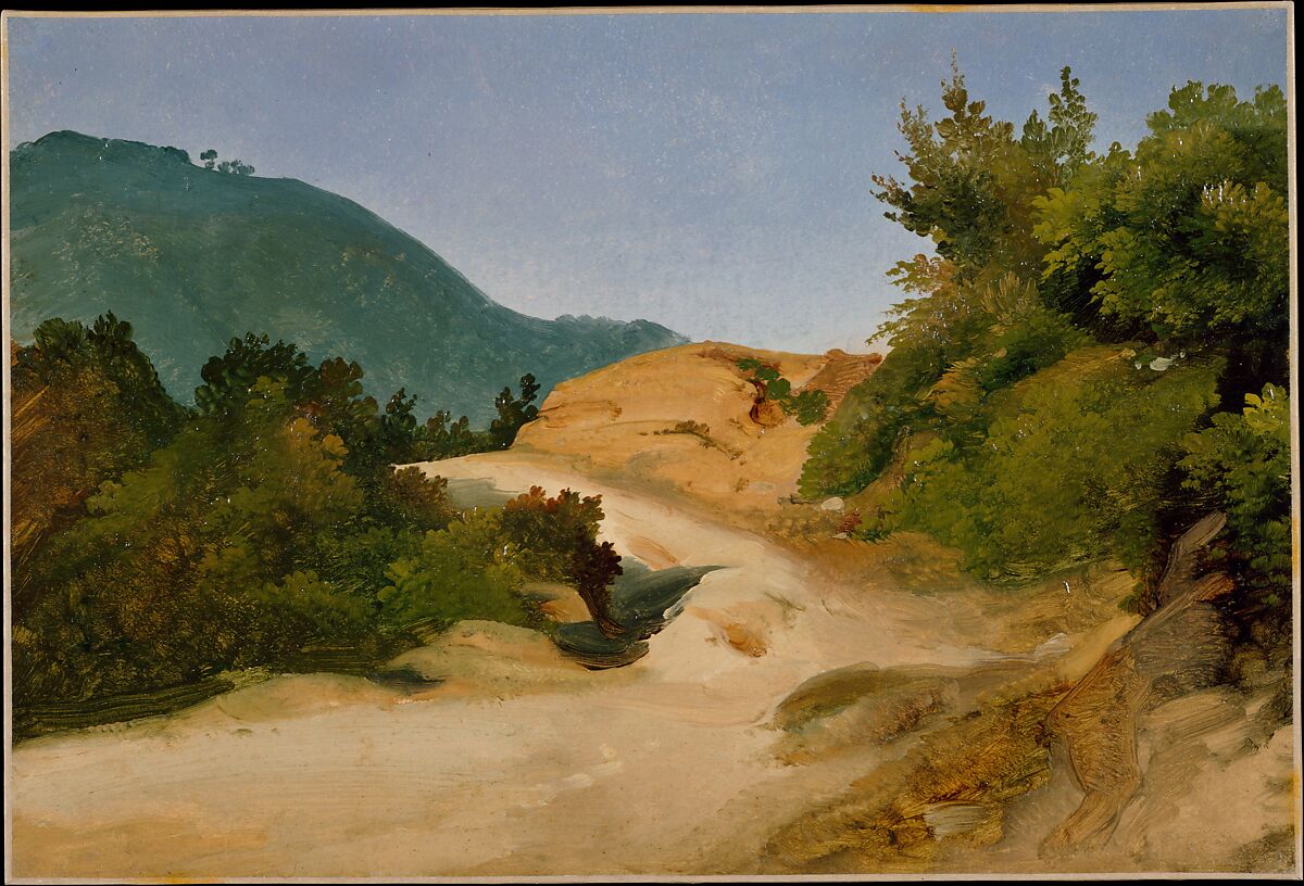 Path in the Roman Campagna, Giovanni Battista Camuccini (Italian, Rome 1819–1904 Rome), Oil on paper, laid down on canvas 