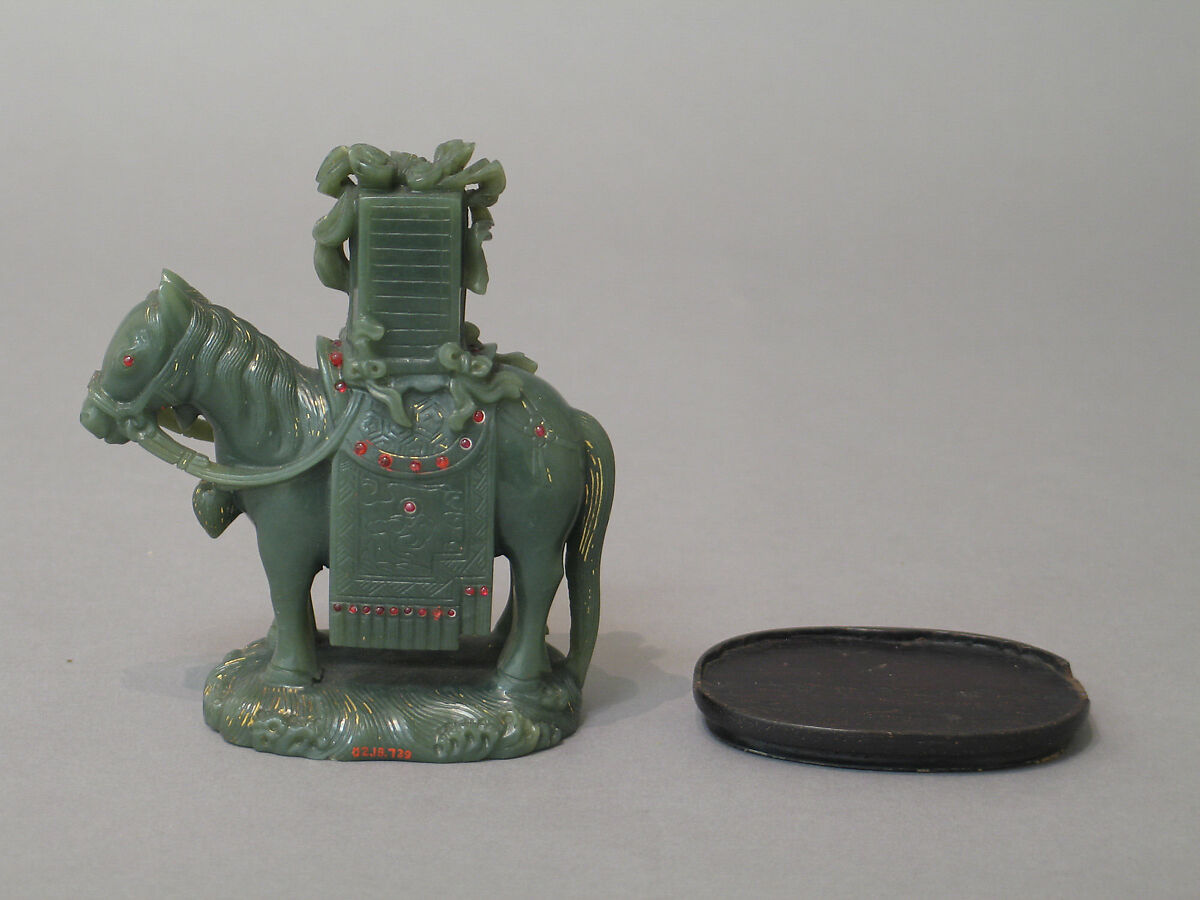 Horse carrying books, Jade (nephrite) with semiprecious stone inlays, China
