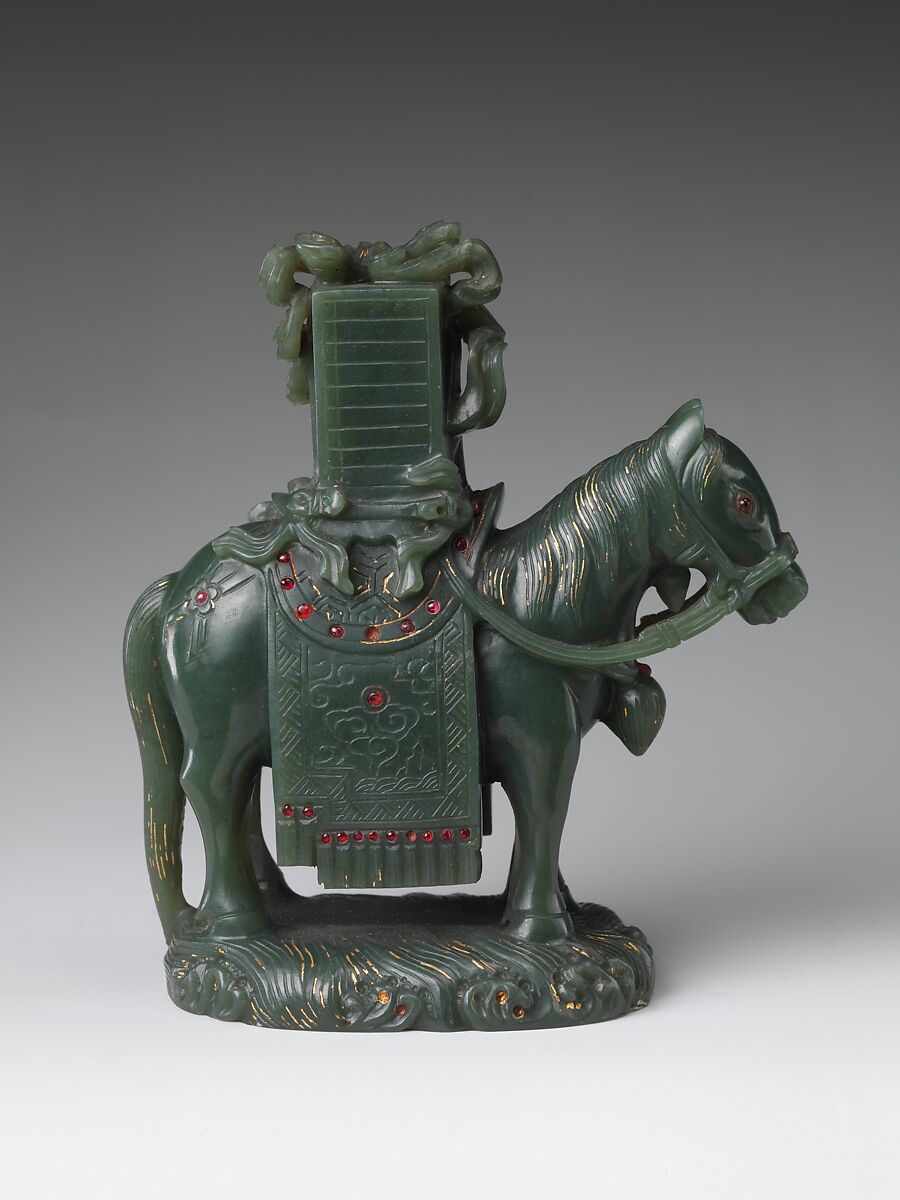 Horse carrying books, Jade (nephrite) with semiprecious stone inlays, China