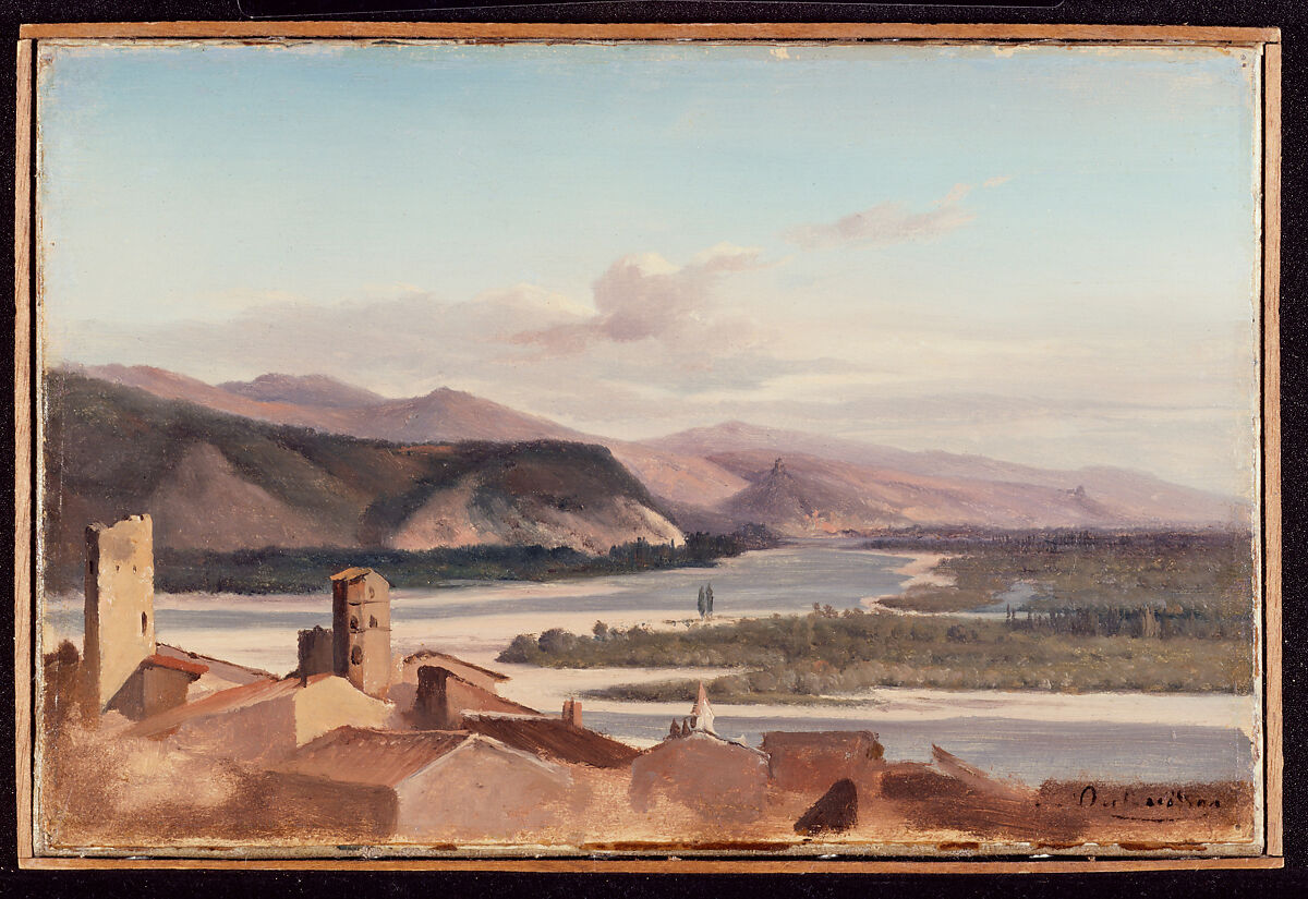 View in the Rhône Valley, Alexandre Dubuisson (French, Lyons 1805–1870 Versailles), Oil on paper, laid down on canvas 