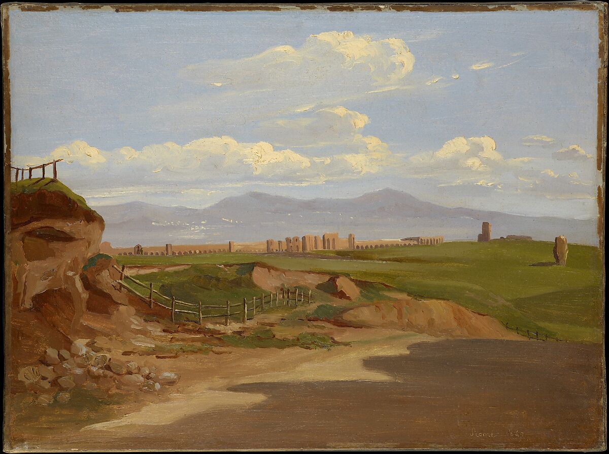 View in the Roman Campagna, Ernest-Joachim Dumax (French, Paris 1811–1900), Oil on paper 