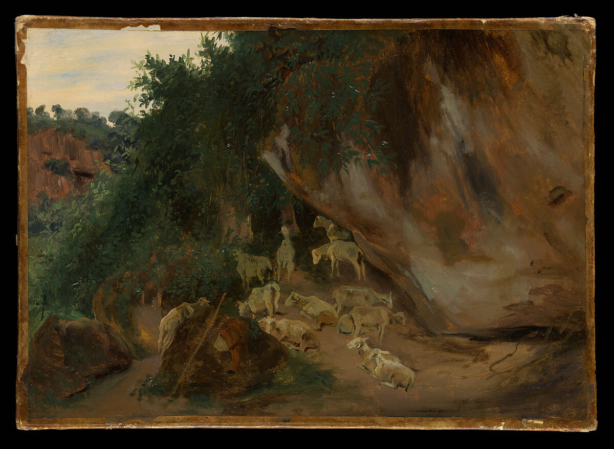 Flock of Sheep, Civita Castellana, André Giroux (French, Paris 1801–1879 Paris), Oil on paper, laid down on canvas 