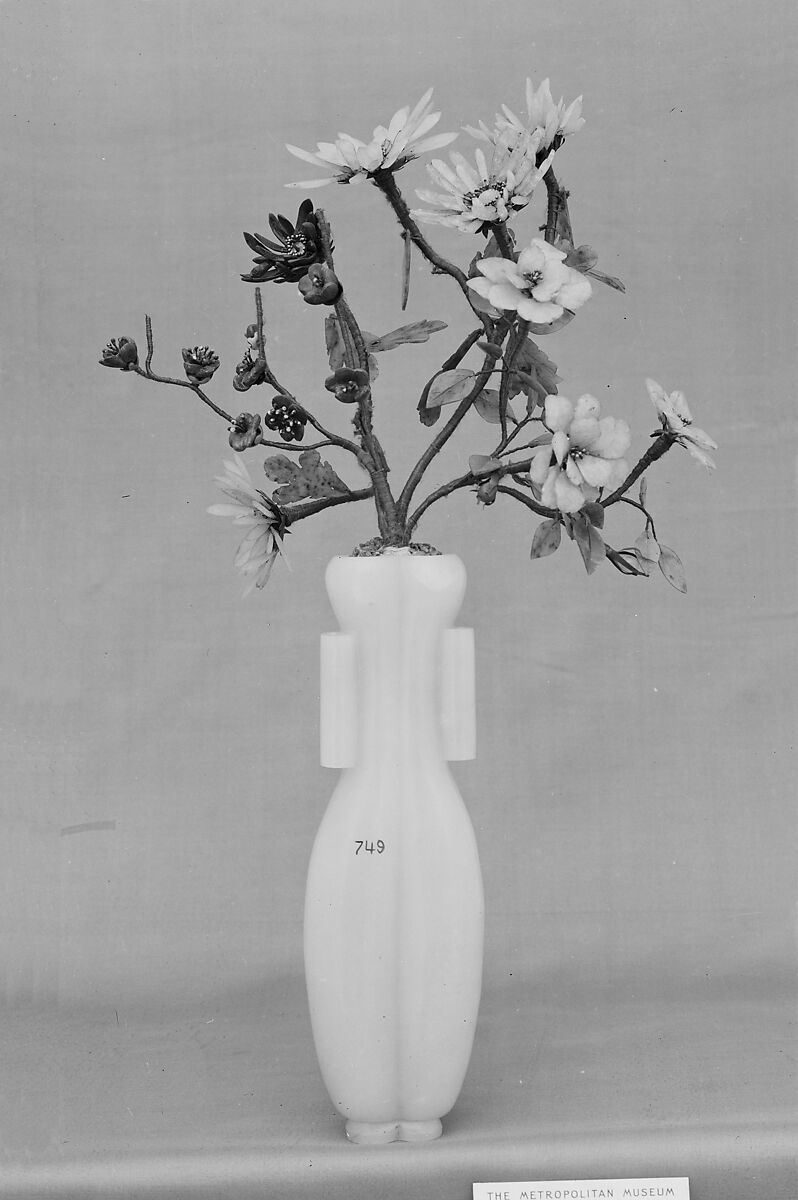 Vase with Flowers, Nephrite, white of light greenish tint, and other colors, China