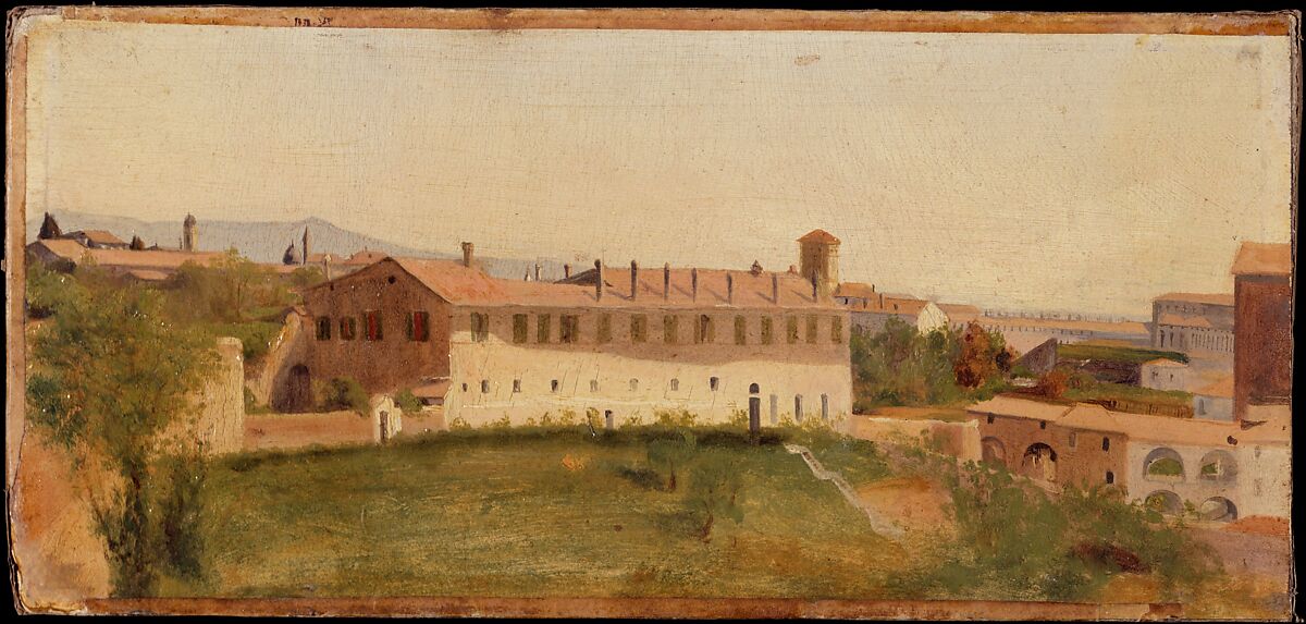 View from the Villa Medici, Rome, French Painter (early 19th century), Oil on paper, laid down on illustration board 