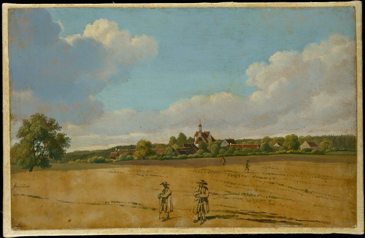 Schloss Emming, between Windach and Geltendorf, seen from the East, Wilhelm von Kobell (German, Mannheim 1766–1853 Munich), Oil and graphite on paper, laid down on canvas 