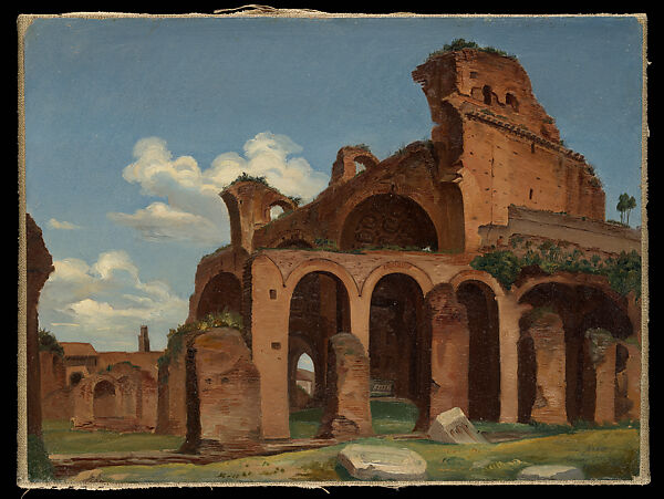 The Basilica of Constantine, Rome, Michael Neher (German, Munich 1798–1876 Munich), Oil on paper, laid down on canvas 