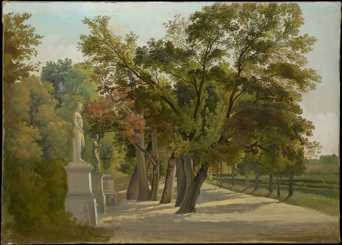 Entrance to the Giardino del Lago, Villa Borghese, Rome, Gustav Wilhelm Palm (Swedish, Kristianstad 1810–1890 Stockholm), Oil on paper, laid down on canvas 