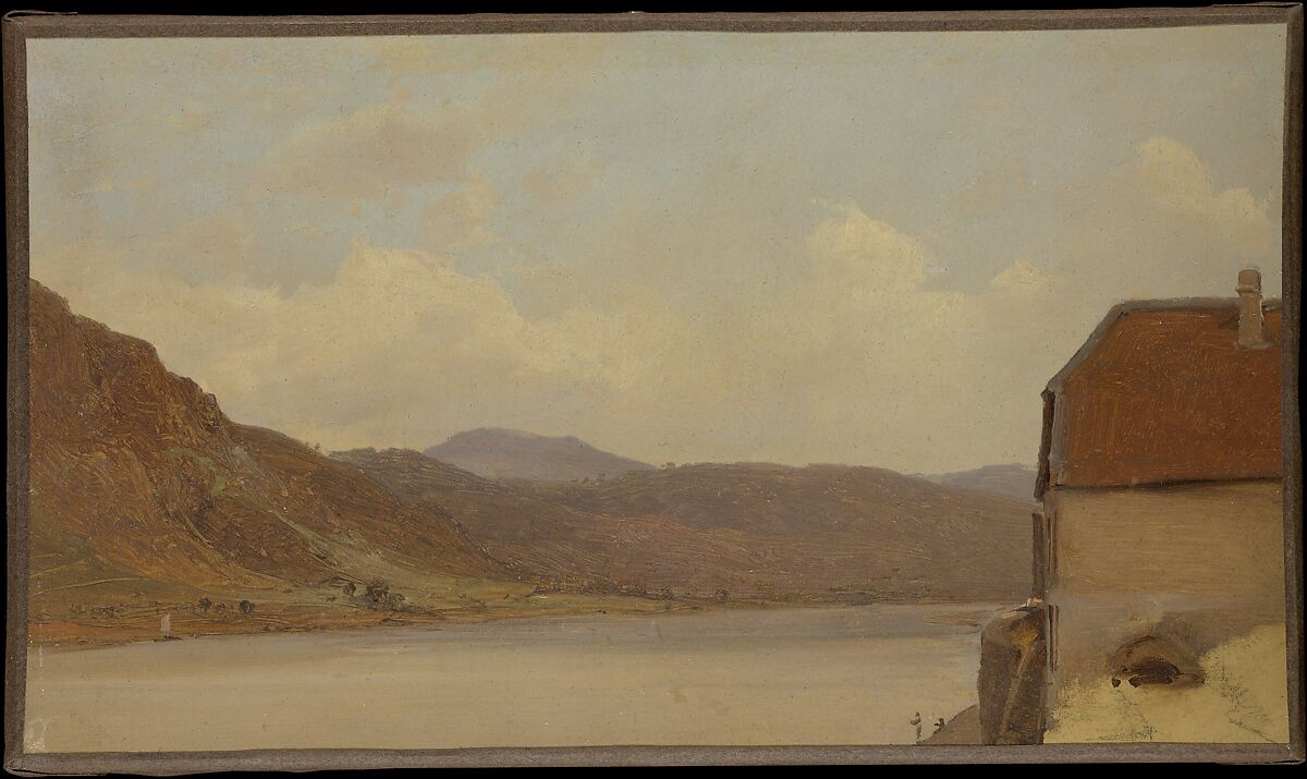 Rhine Landscape, Vilhelm Petersen (Danish, Copenhagen 1812–1880 Copenhagen), Oil on paper, laid down on canvas 