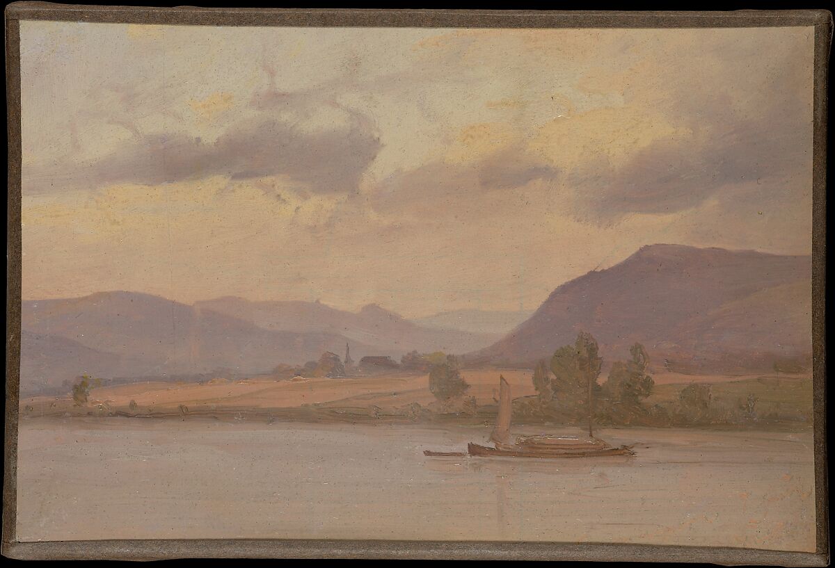 The Rhine at Remagen, Vilhelm Petersen (Danish, Copenhagen 1812–1880 Copenhagen), Oil on paper, laid down on canvas 