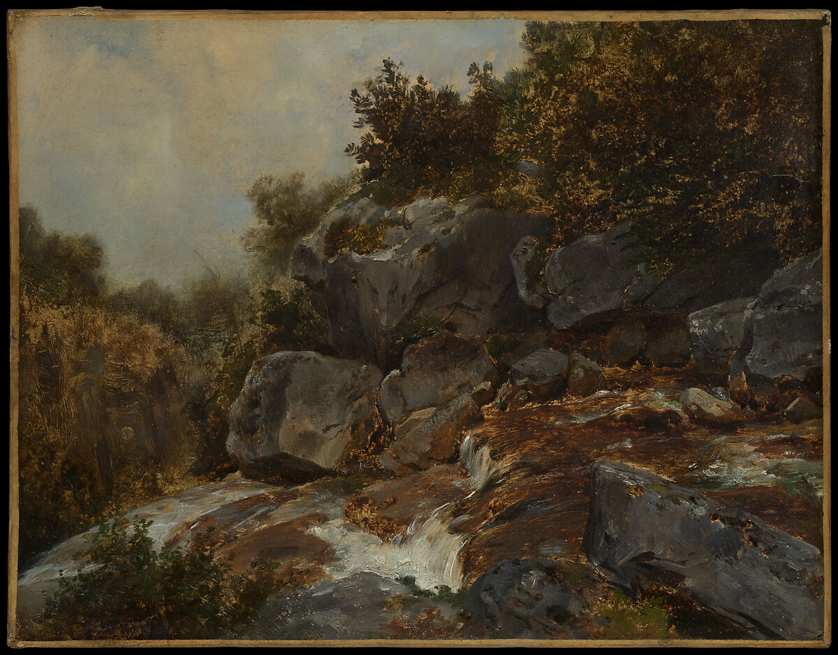 A Stream in the Auvergne, Théodore Rousseau (French, Paris 1812–1867 Barbizon), Oil on paper, laid down on canvas 