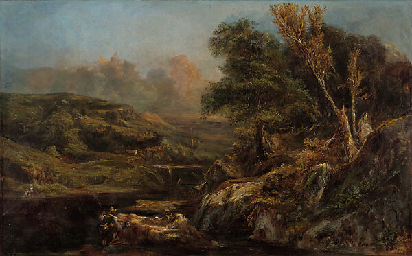 A Stream in the Auvergne, Théodore Rousseau (French, Paris 1812–1867 Barbizon), Oil on paper, laid down on canvas