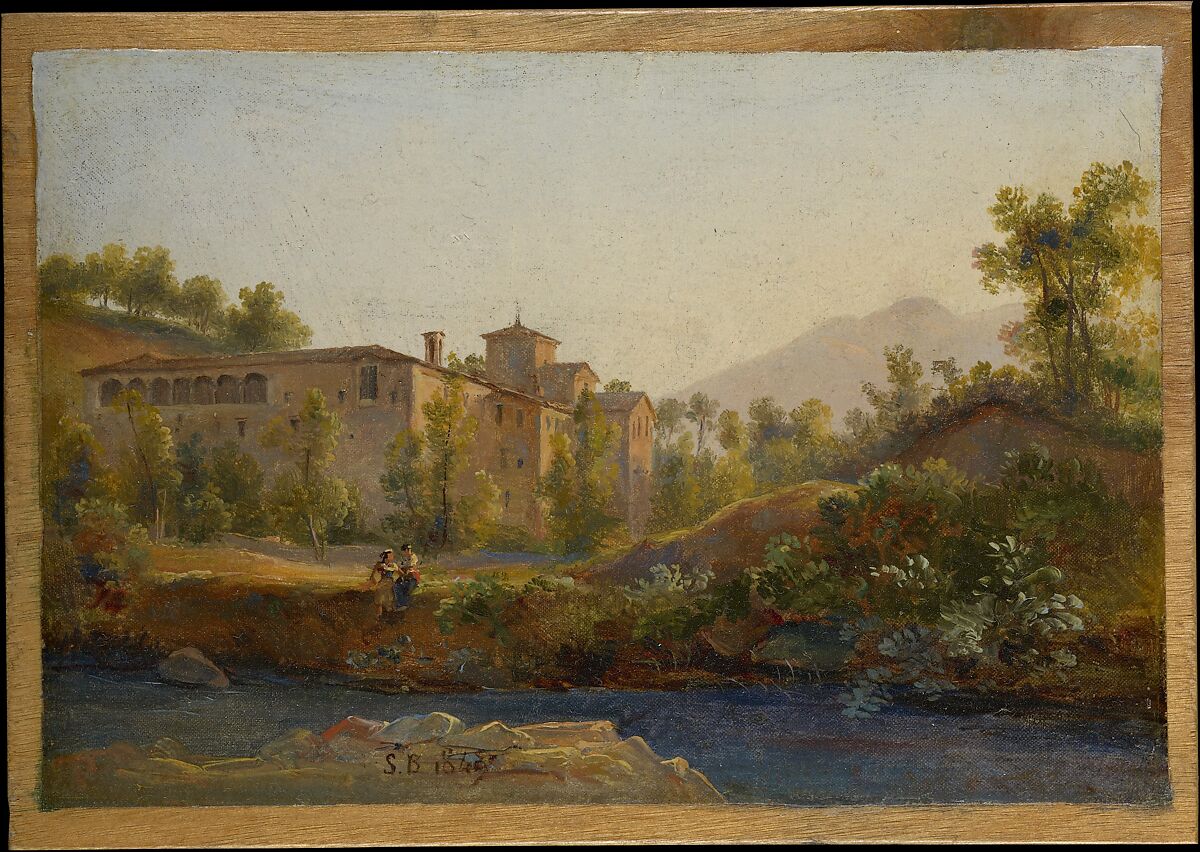 Santa Maria del Sasso, near Bibbiena, Joséphine Sarazin de Belmont (French, Versailles 1790–1870 Paris), Oil on paper, laid down on canvas 