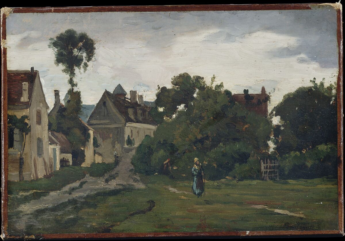 View at Auvers-sur-Oise, Charles-François Daubigny (French, Paris 1817–1878 Paris), Oil on paper, laid down on canvas 