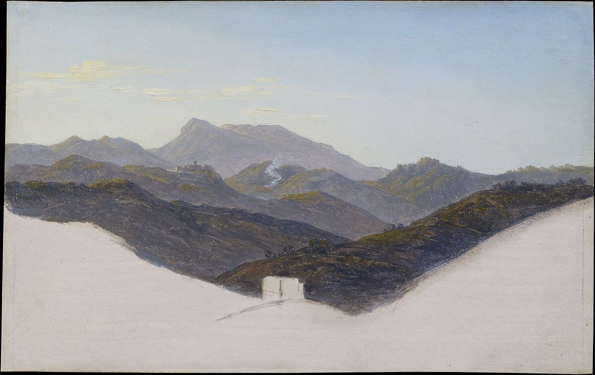 View of San Vito with Monte Guadagnolo in the Distance, Heinrich Reinhold (German, Gera 1788–1825 Albano), Oil and graphite on paper 