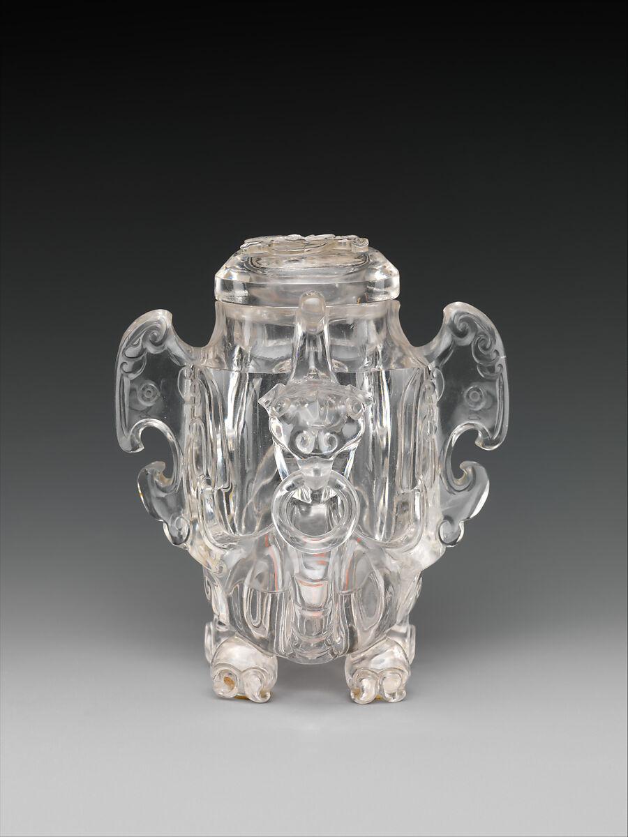 Vessel in the shape of a bird with archaic designs, Rock crystal, China 