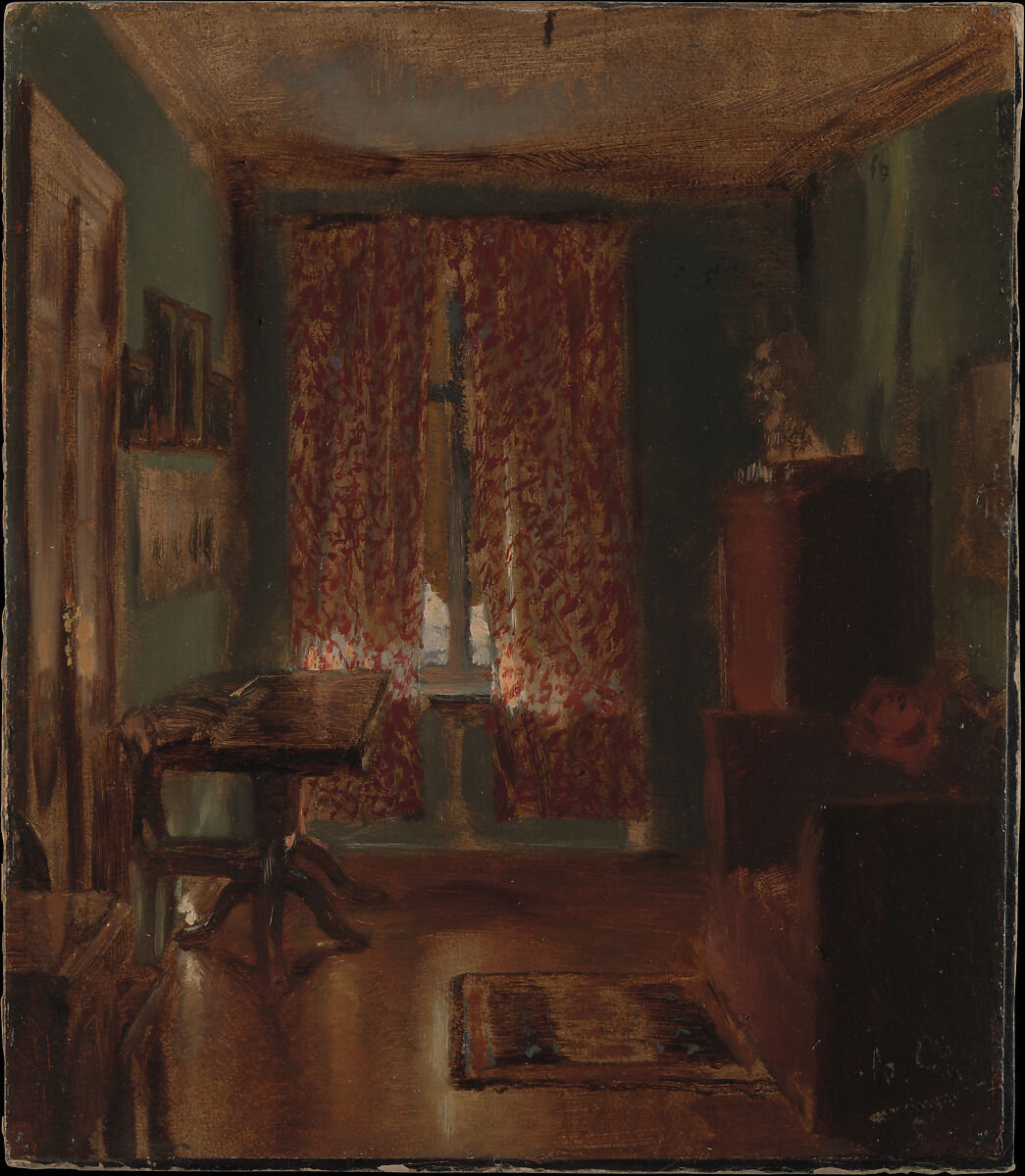 The Artist's Sitting Room in Ritterstrasse, Adolph Menzel (German, Breslau 1815–1905 Berlin), Oil on cardboard 
