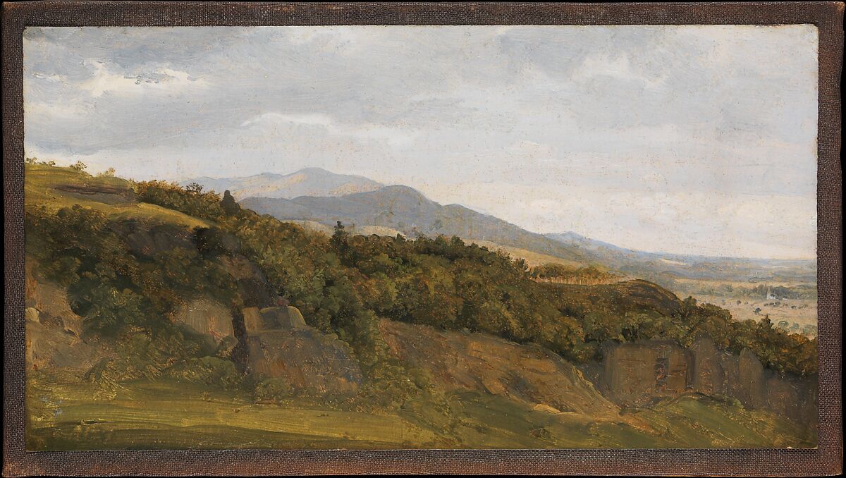German Landscape with View toward a Broad Valley, Fritz Petzholdt (Danish, Copenhagen 1805–1838 Patras), Oil on paper, laid down on canvas 