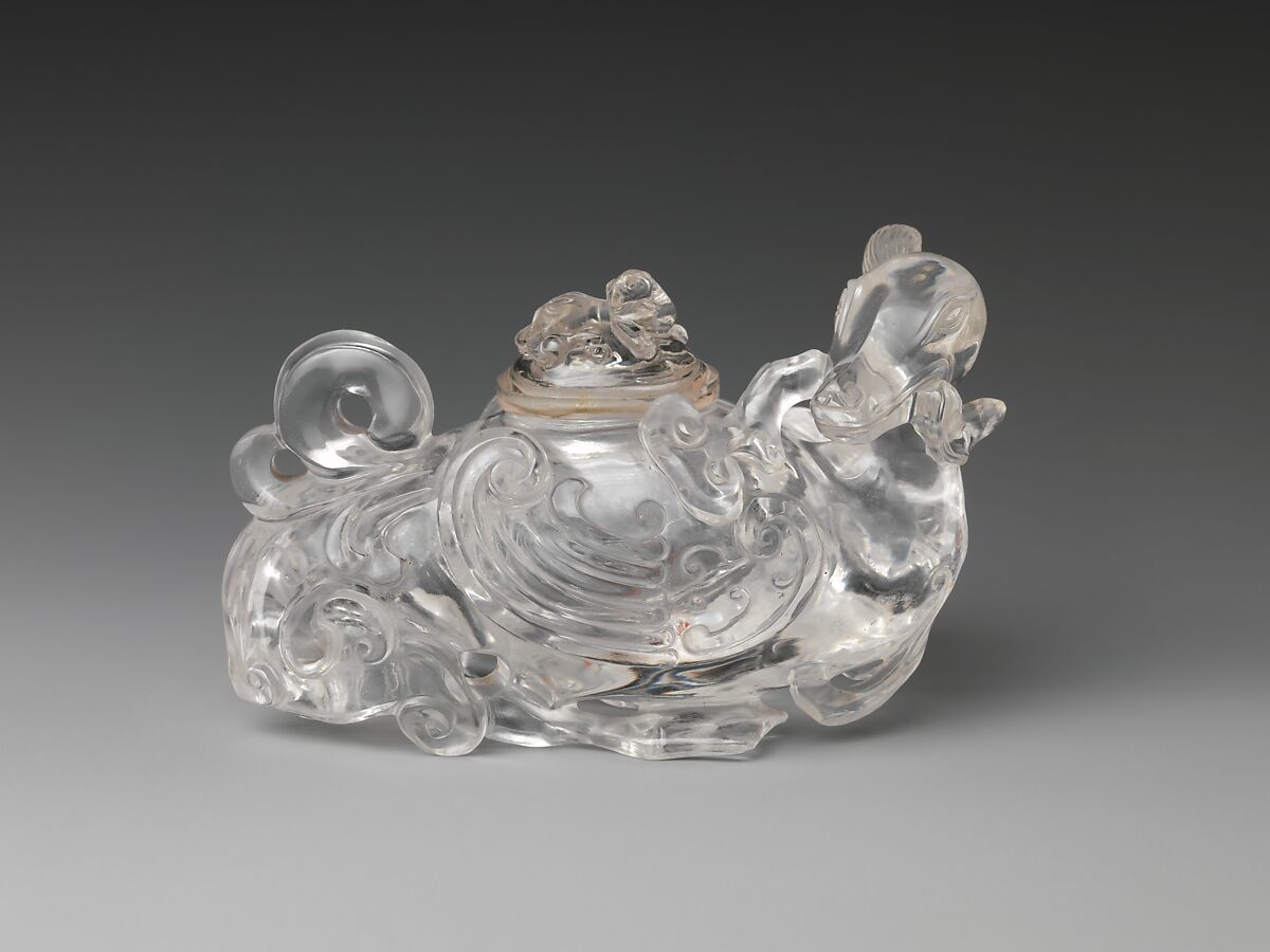 Covered vessel in the shape of a heavenly rooster, Rock crystal, China 