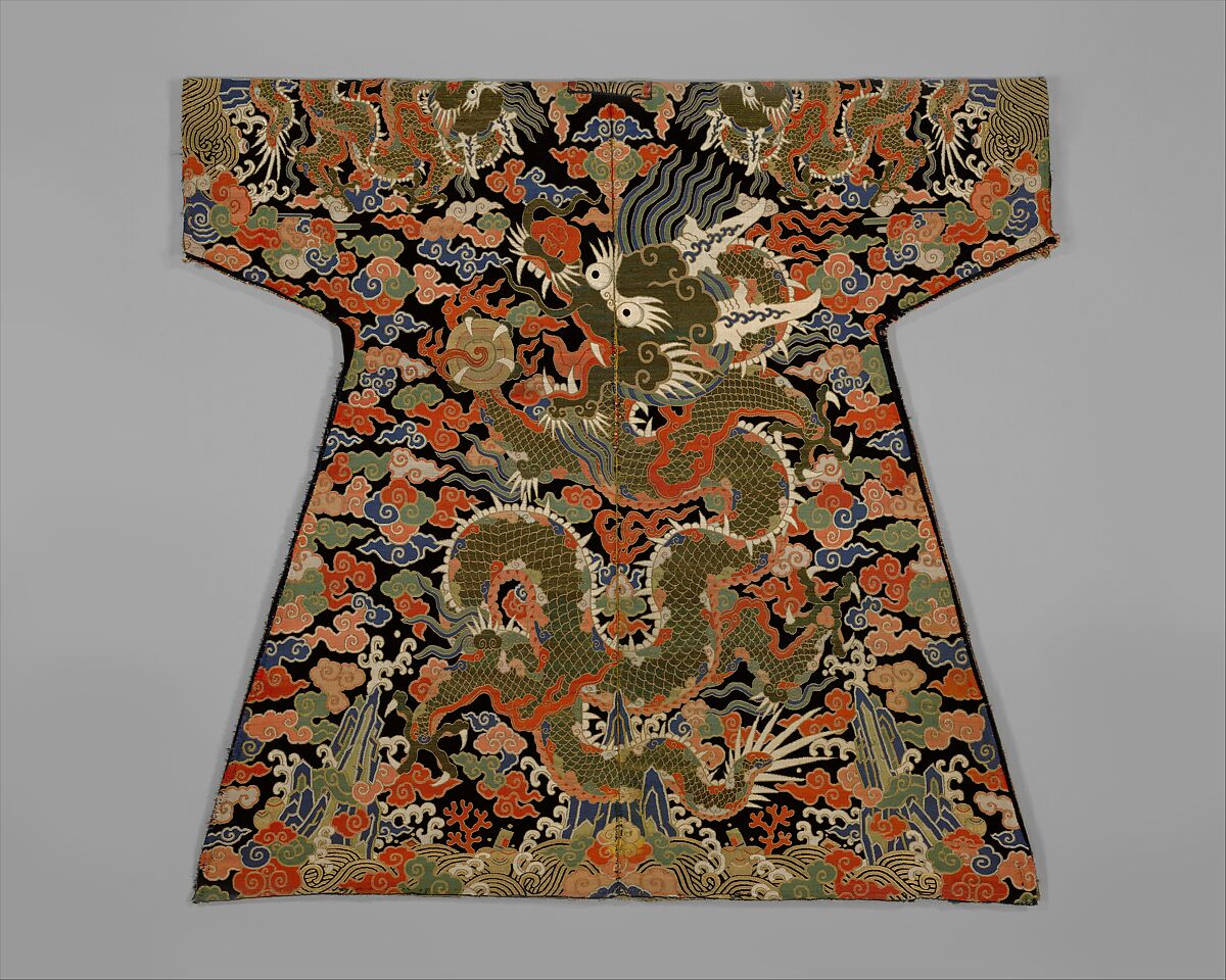 Velvet Textile for a Dragon Robe, Silk velvet with weft patterning in silk, metallic thread, and feather thread, China