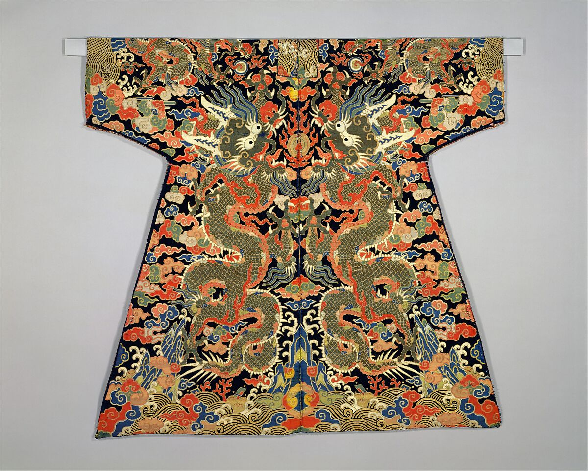 Velvet Textile for a Dragon Robe, Silk velvet with weft patterning in silk, metallic thread, and feather thread, China