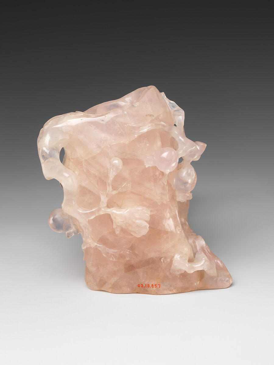Flower holder with pomegranate, Rose quartz, China