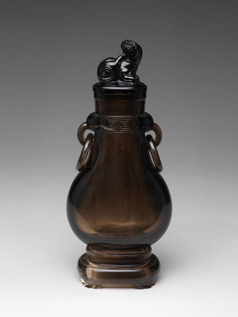Vase with cover and base, Smoky quartz, China 