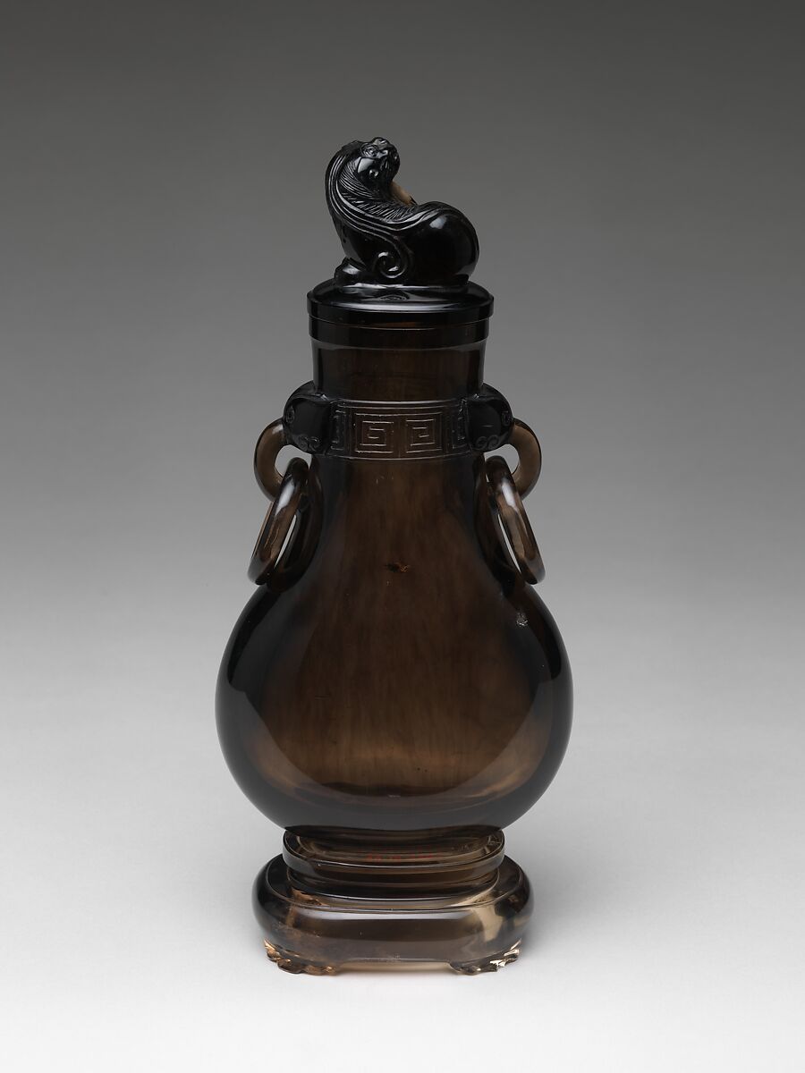 Vase with cover and base, Smoky quartz, China