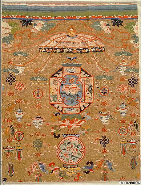 Panel with Lantern and Streamers, Silk and metallic thread tapestry (kesi), China 