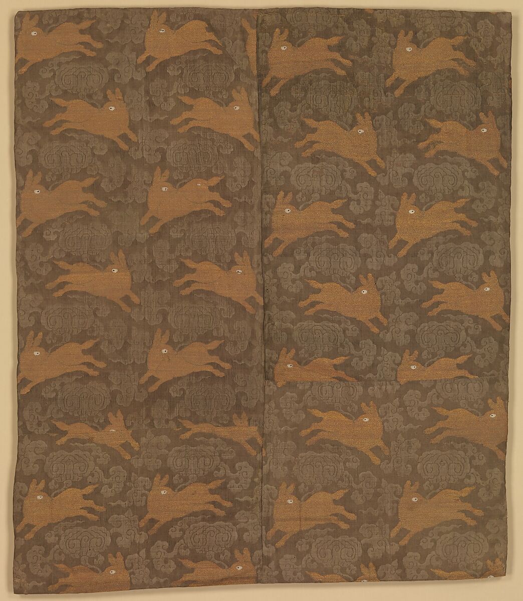 Panel with Rabbits amid Clouds, Silk gauze with plain-weave patterning, brocaded with silk and metallic thread, China 