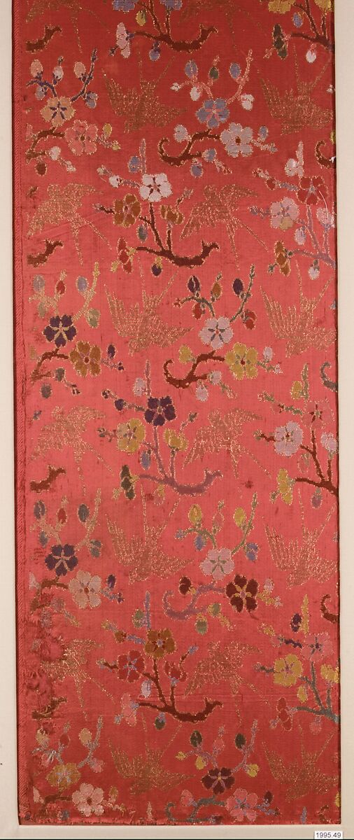 Woven Panel with Swallows and Prunus, Silk satin brocaded with silk and metallic thread, China 