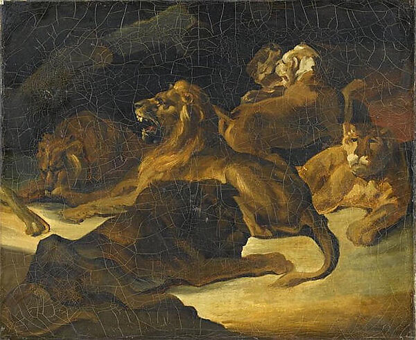 Lions in a Mountainous Landscape, Théodore Géricault (French, Rouen 1791–1824 Paris), Oil on wood