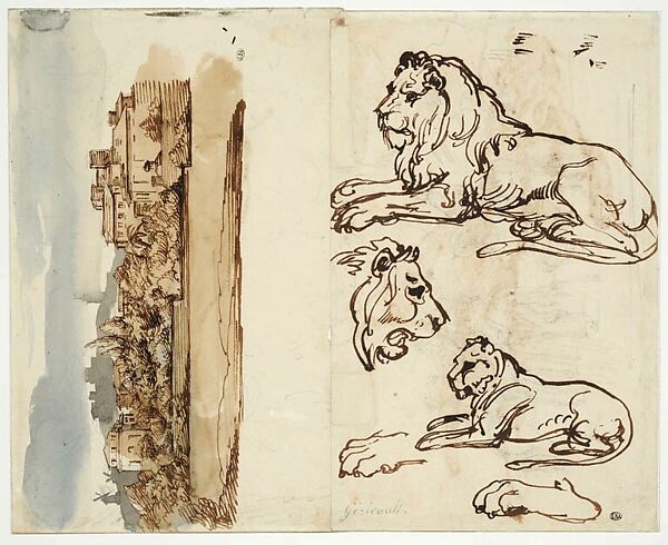 Lions in a Mountainous Landscape, Théodore Géricault (French, Rouen 1791–1824 Paris), Oil on wood