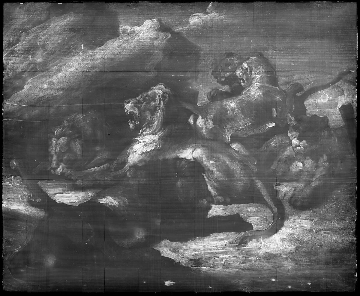 Lions in a Mountainous Landscape, Théodore Géricault (French, Rouen 1791–1824 Paris), Oil on wood