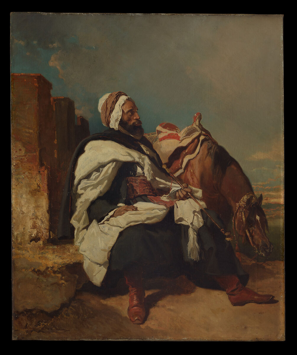 Seated Arab Man with Horse, Alfred Dedreux (French, Paris 1810–1860 Paris), Oil on canvas 