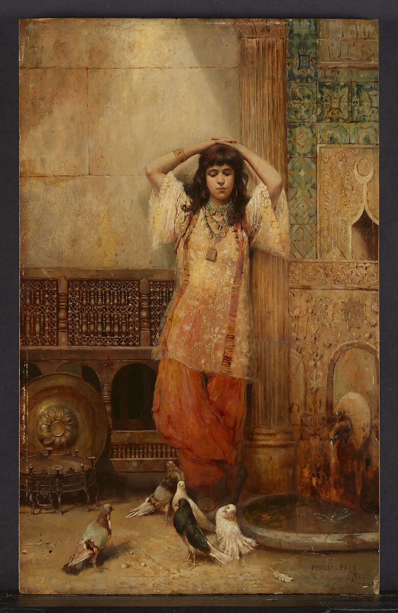 Girl in a Courtyard, Algiers (formerly Courtyard in Tangier), Philippe Pavy (French, 1856/57 or 1860–1891 Menton), Oil on wood 