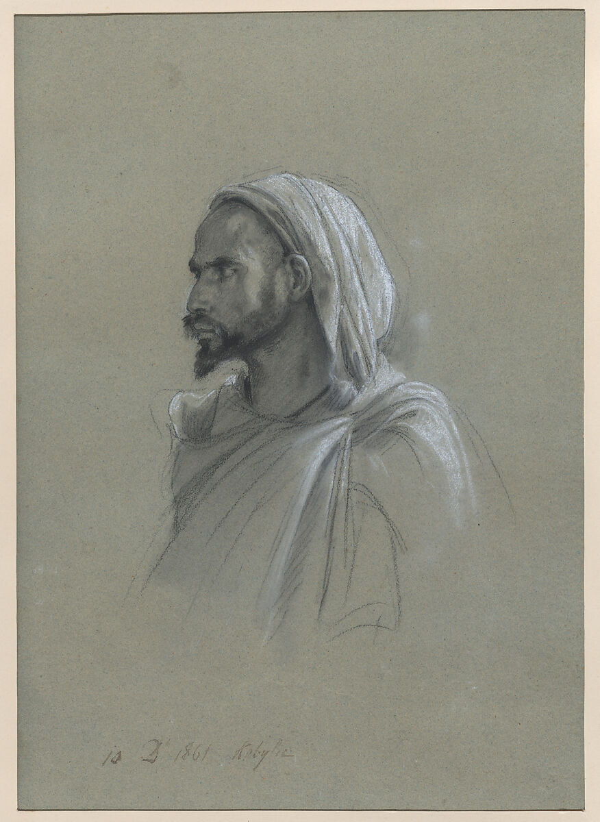 Study for "Visit of the Emperor Napoleon III and the Empress to Algeria", Isidore Pils (French, Paris 1813/15–1875 Douarnenez), Black and white chalk on gray paper 