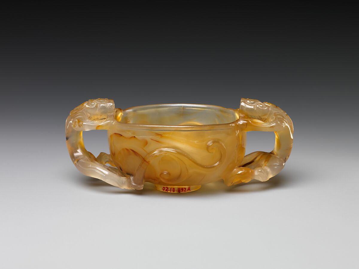 Cup with dragon handles and saucer, Chalcedony, China