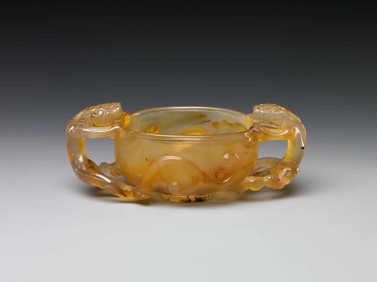 Cup with dragon handles and saucer, Chalcedony, China