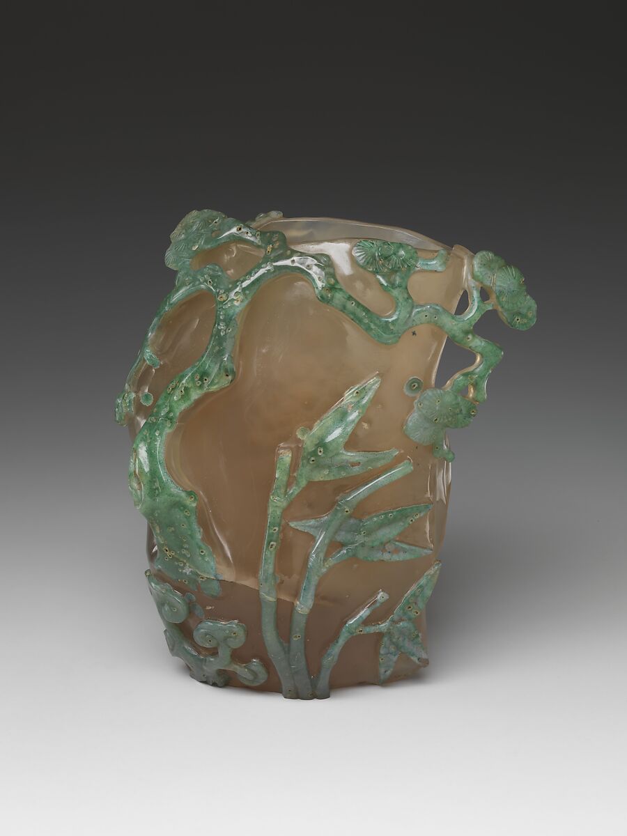 Vase with bamboo and plum tree, Chalcedony, China