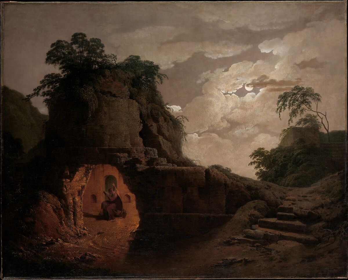 Virgil's Tomb by Moonlight, with Silius Italicus Declaiming, Joseph Wright (Wright of Derby) (British, Derby 1734–1797 Derby), Oil on canvas 