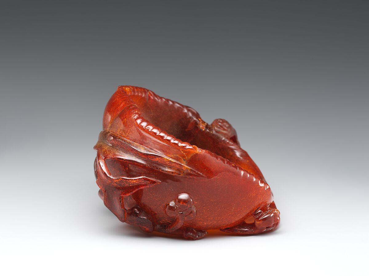 Dish in Form of a Leaf, Reddish amber, China