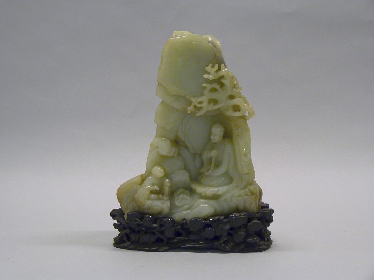 Rocky crag with seated arhat, Jade (nephrite), China 