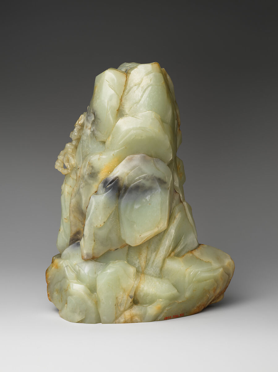 Rocky crag with seated arhat, Jade (nephrite), China