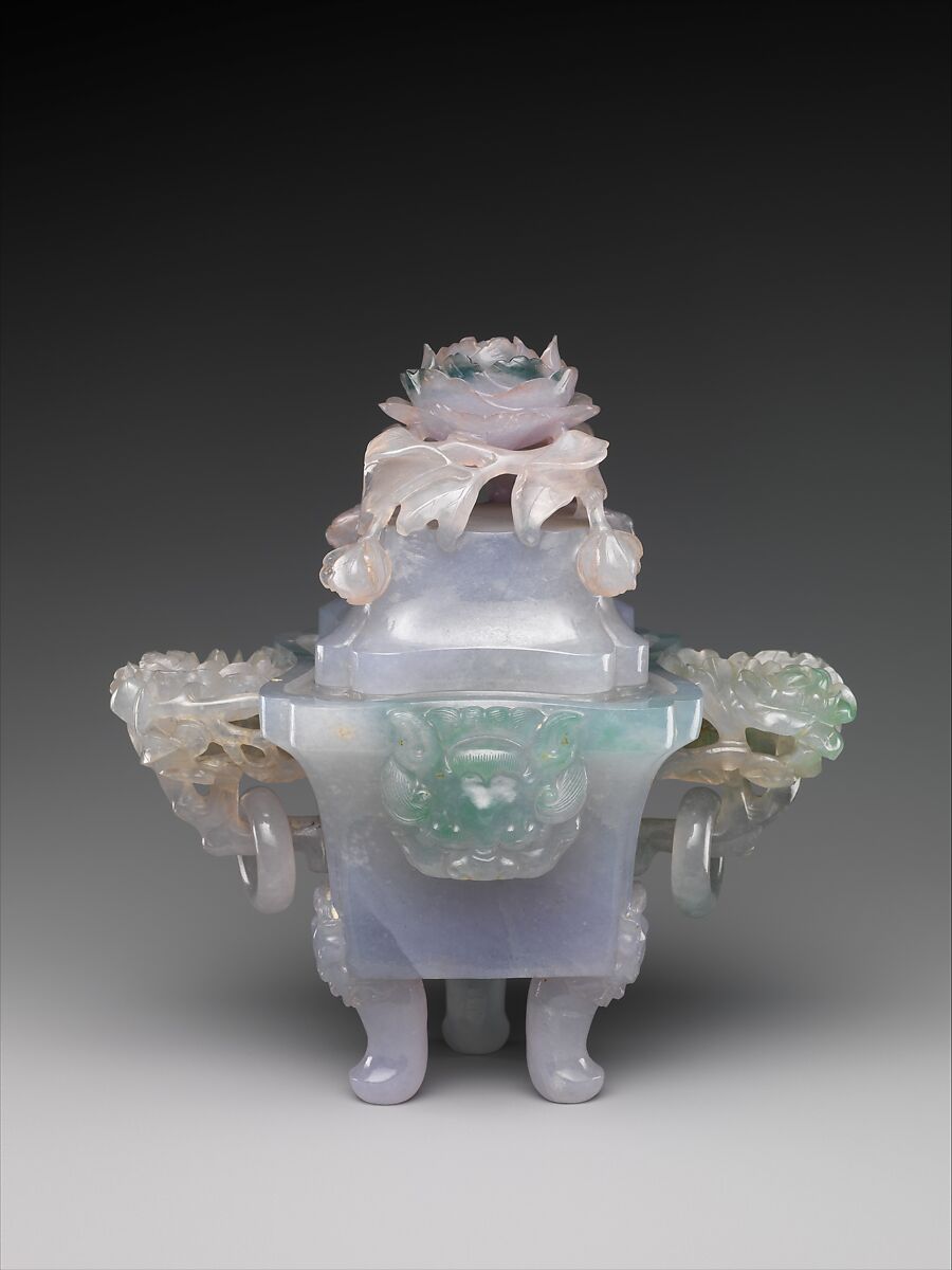 Incense burner in the shape of an archaic tripod (ding), Jade (jadeite), China 